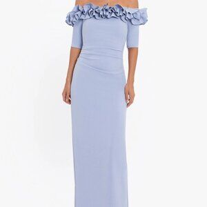 Xscape Off the Shoulder Gown Dress Size 16W Blue Ruffle Crepe Prom Wedding